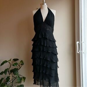Dave & Johnny Black One-Shoulder Ruffle Midi Dress
